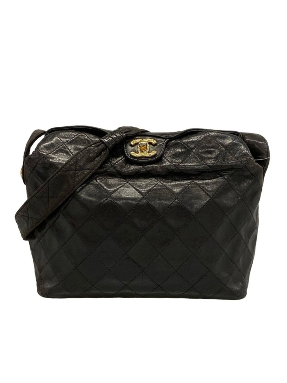 Chanel Shoulder Bag Quilted Black Gold Lambskin